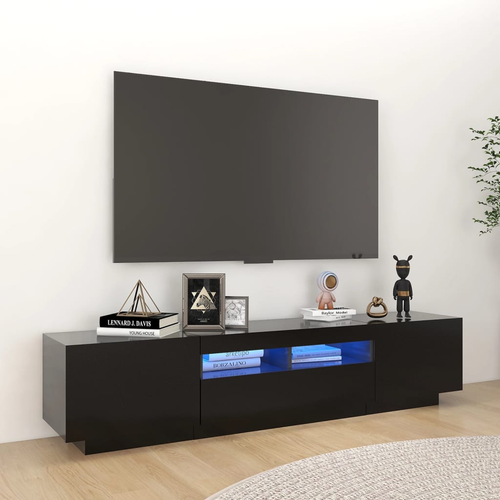 Modern Wooden 2pcs 70 Inch TV Tele Stand Unit Cabinet With LED Lights & Storage
