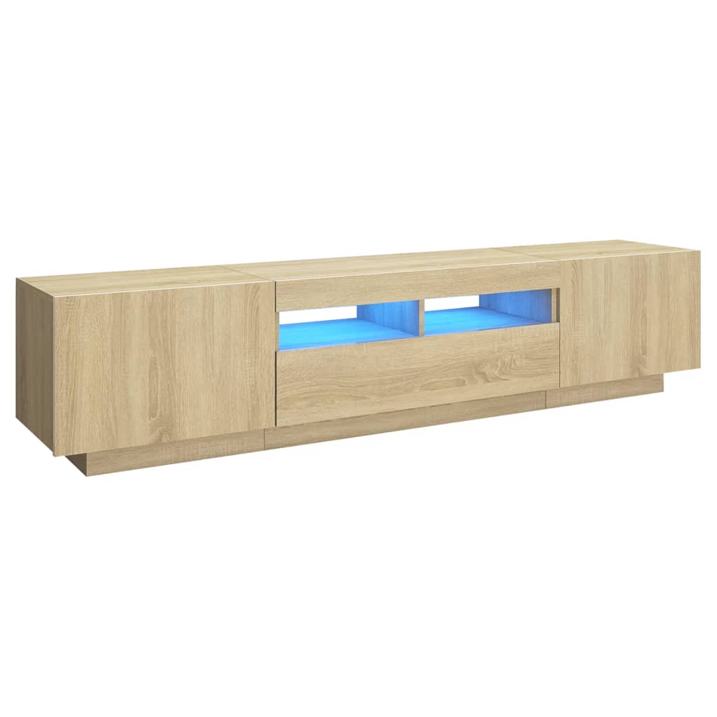 Modern Wooden 2pcs 70 Inch TV Tele Stand Unit Cabinet With LED Lights & Storage