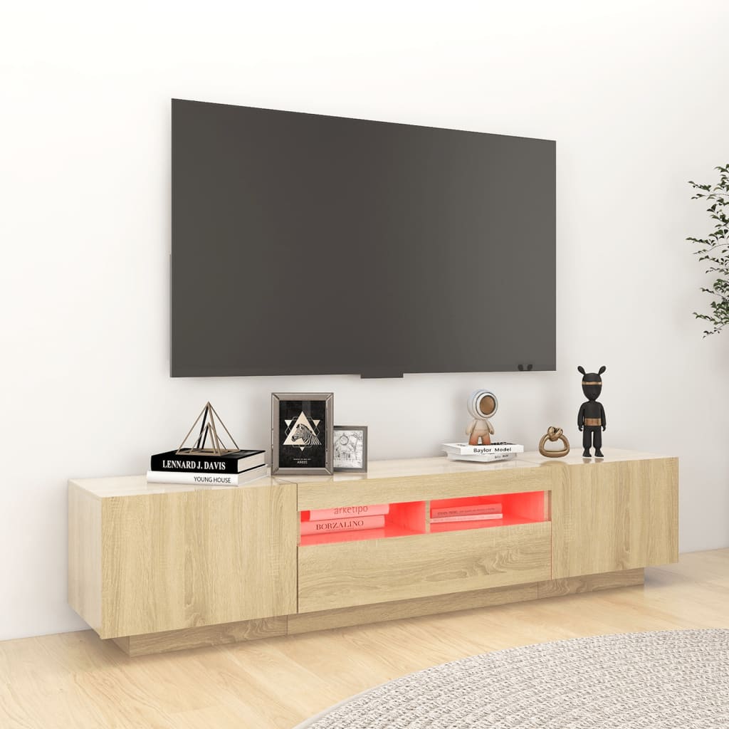 Modern Wooden 2pcs 70 Inch TV Tele Stand Unit Cabinet With LED Lights & Storage