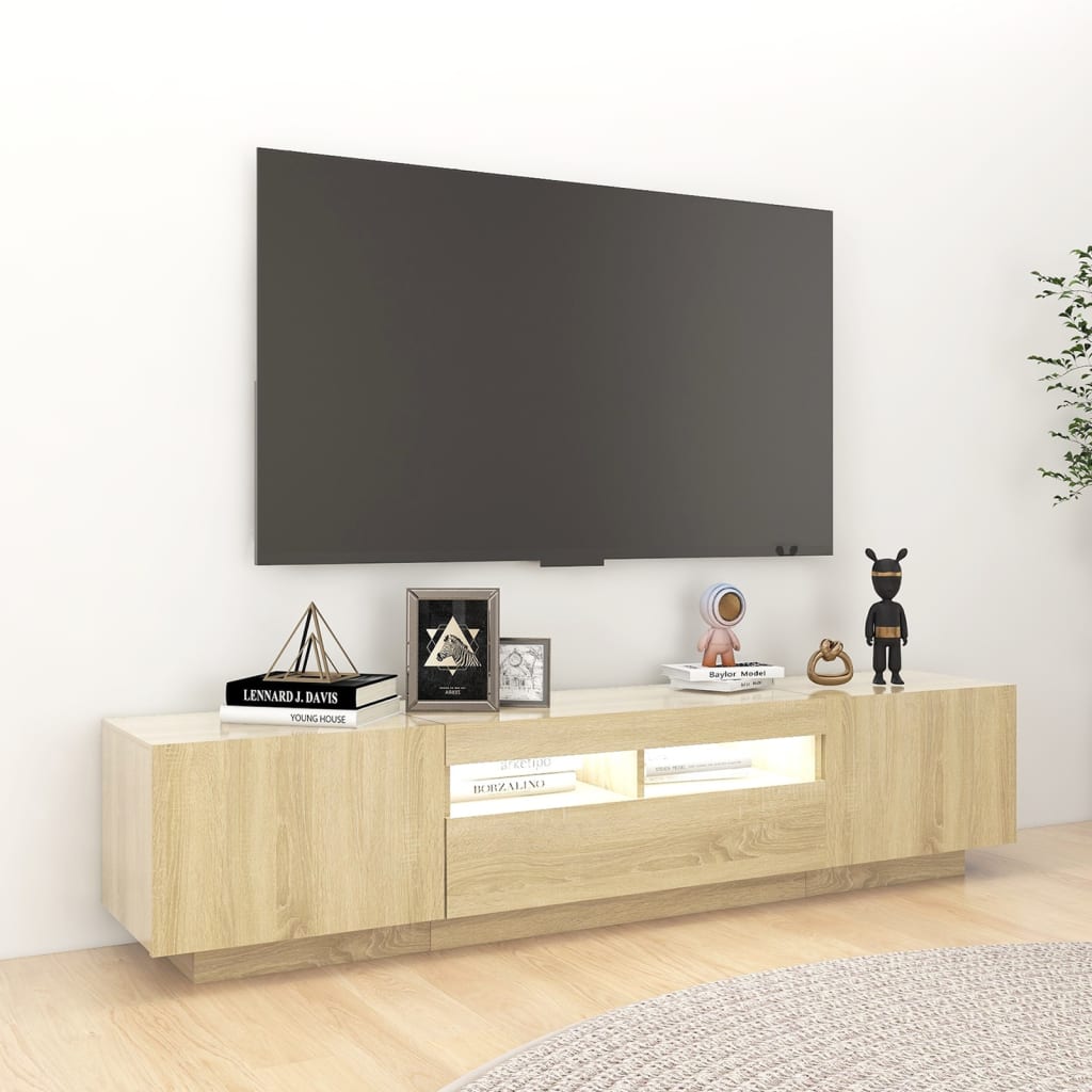 Modern Wooden 2pcs 70 Inch TV Tele Stand Unit Cabinet With LED Lights & Storage