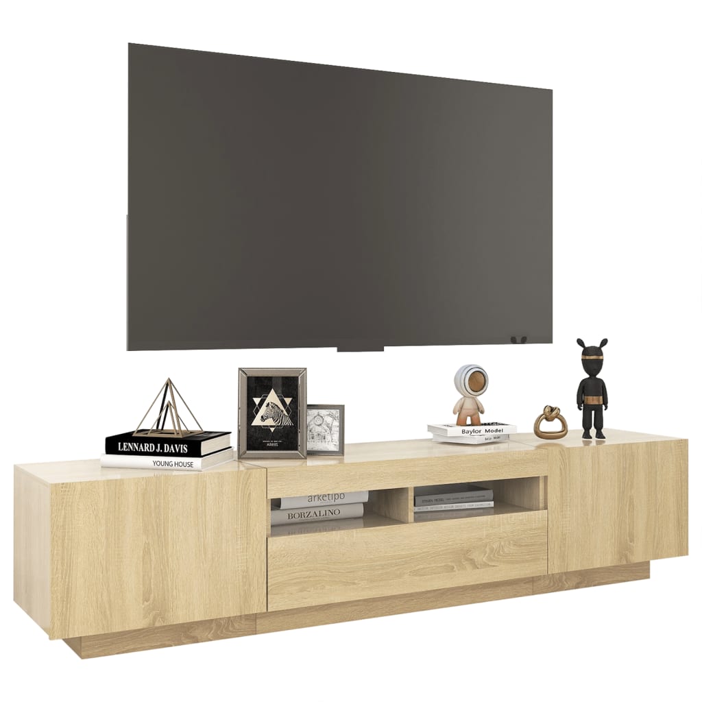 Modern Wooden 2pcs 70 Inch TV Tele Stand Unit Cabinet With LED Lights & Storage