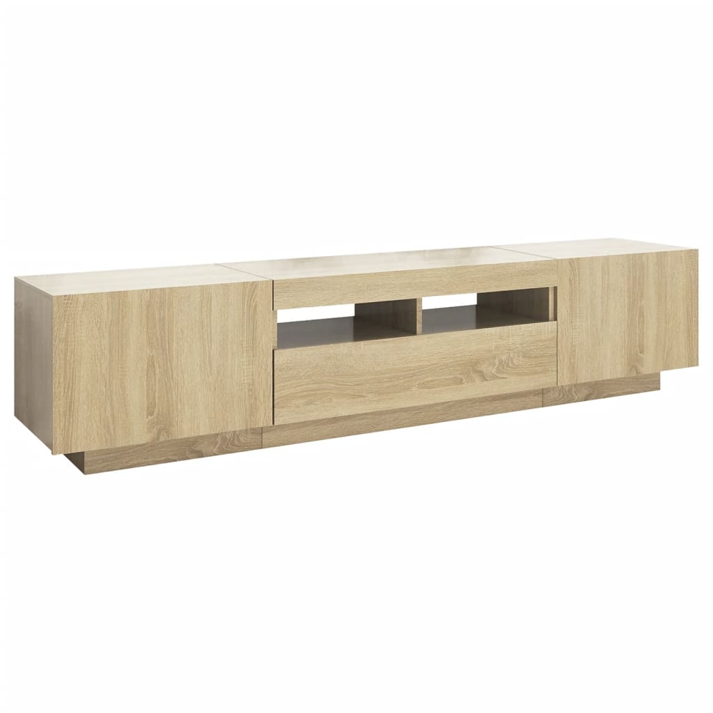 Modern Wooden 2pcs 70 Inch TV Tele Stand Unit Cabinet With LED Lights & Storage