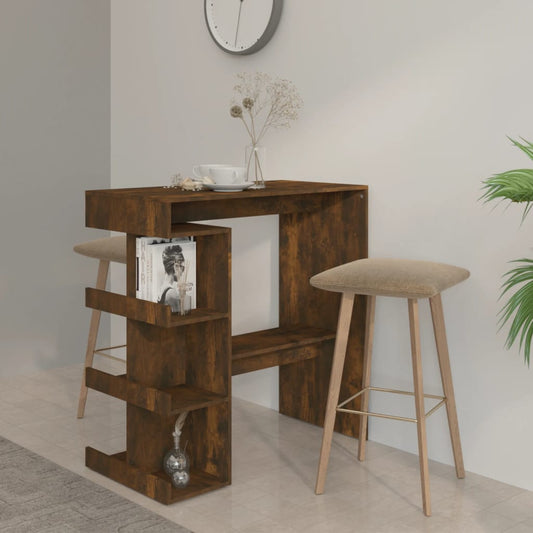 Modern Wooden High Kitchen Bar Dining Table With Open Storage Shelves Wood Tables