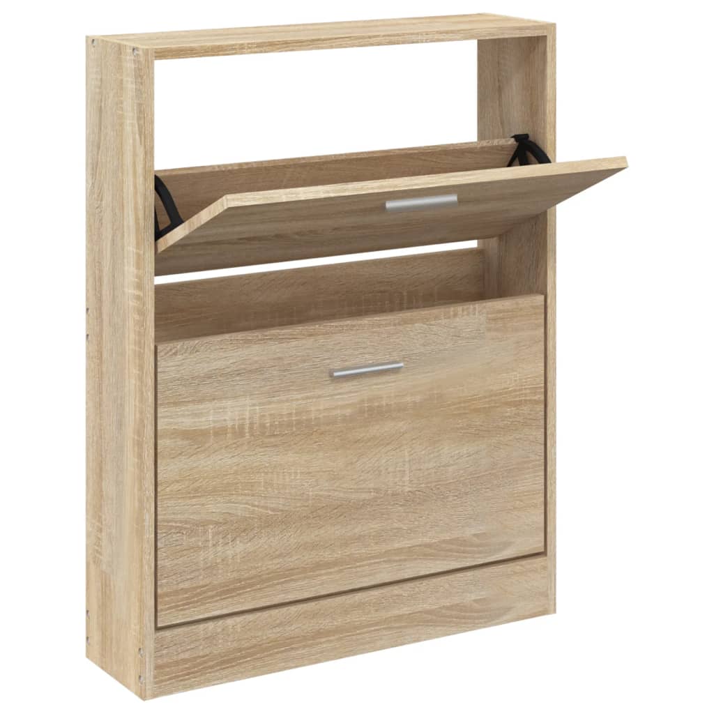 Modern Wooden Shoe Storage Flip Doors Cabinet With 2 Drawers Shoes Organiser Wood