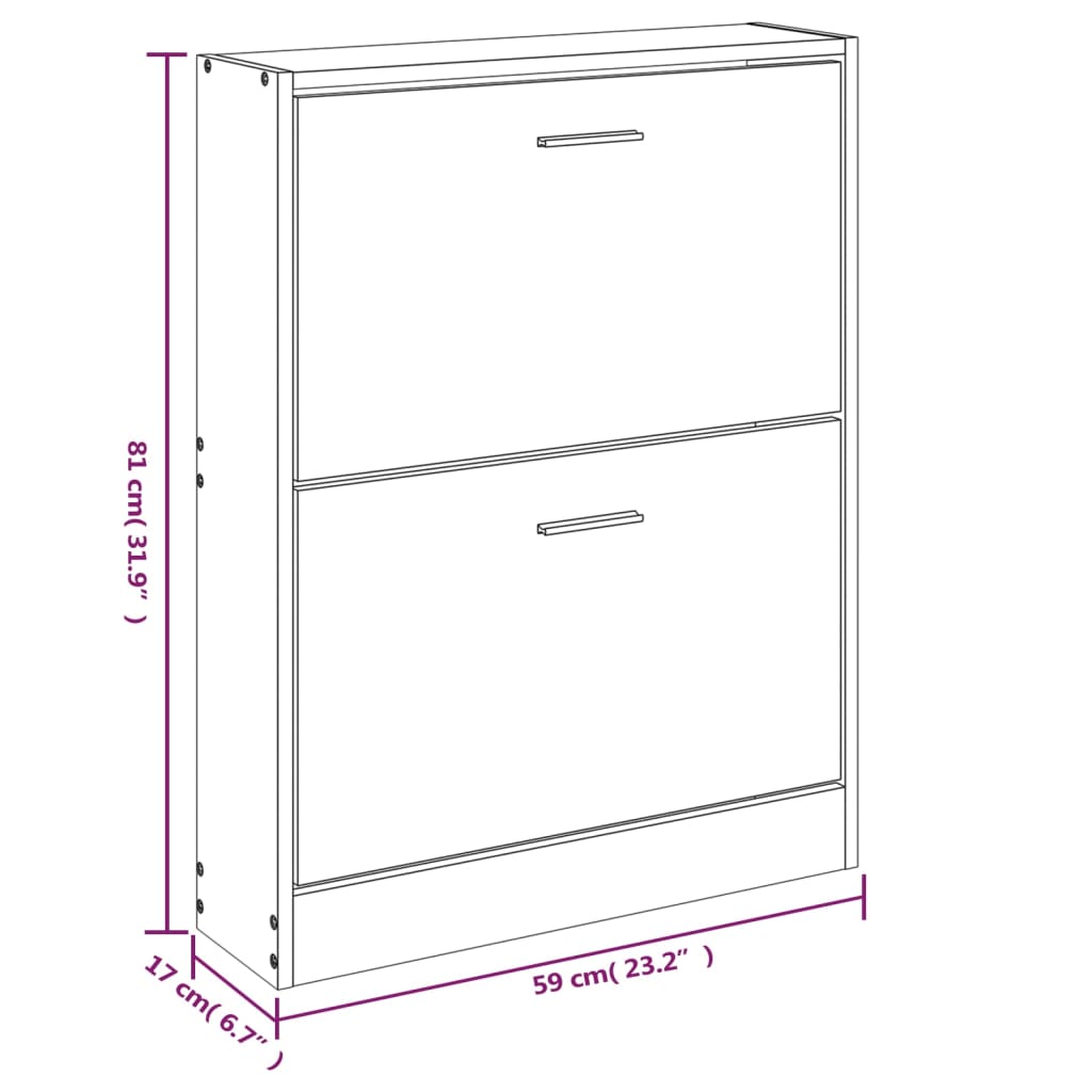 Modern Wooden Shoe Storage Flip Doors Cabinet With 2 Drawers Shoes Organiser Wood