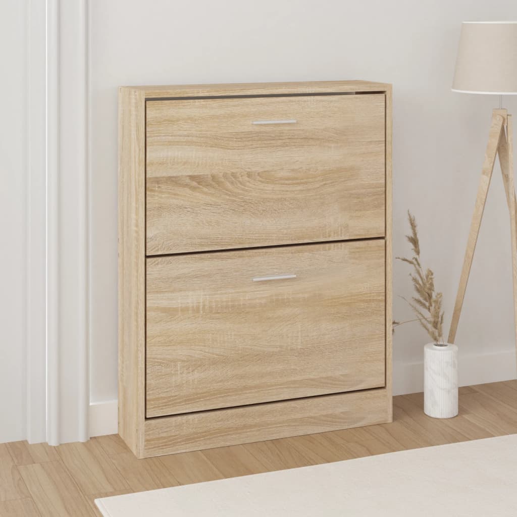 Modern Wooden Shoe Storage Flip Doors Cabinet With 2 Drawers Shoes Organiser Wood