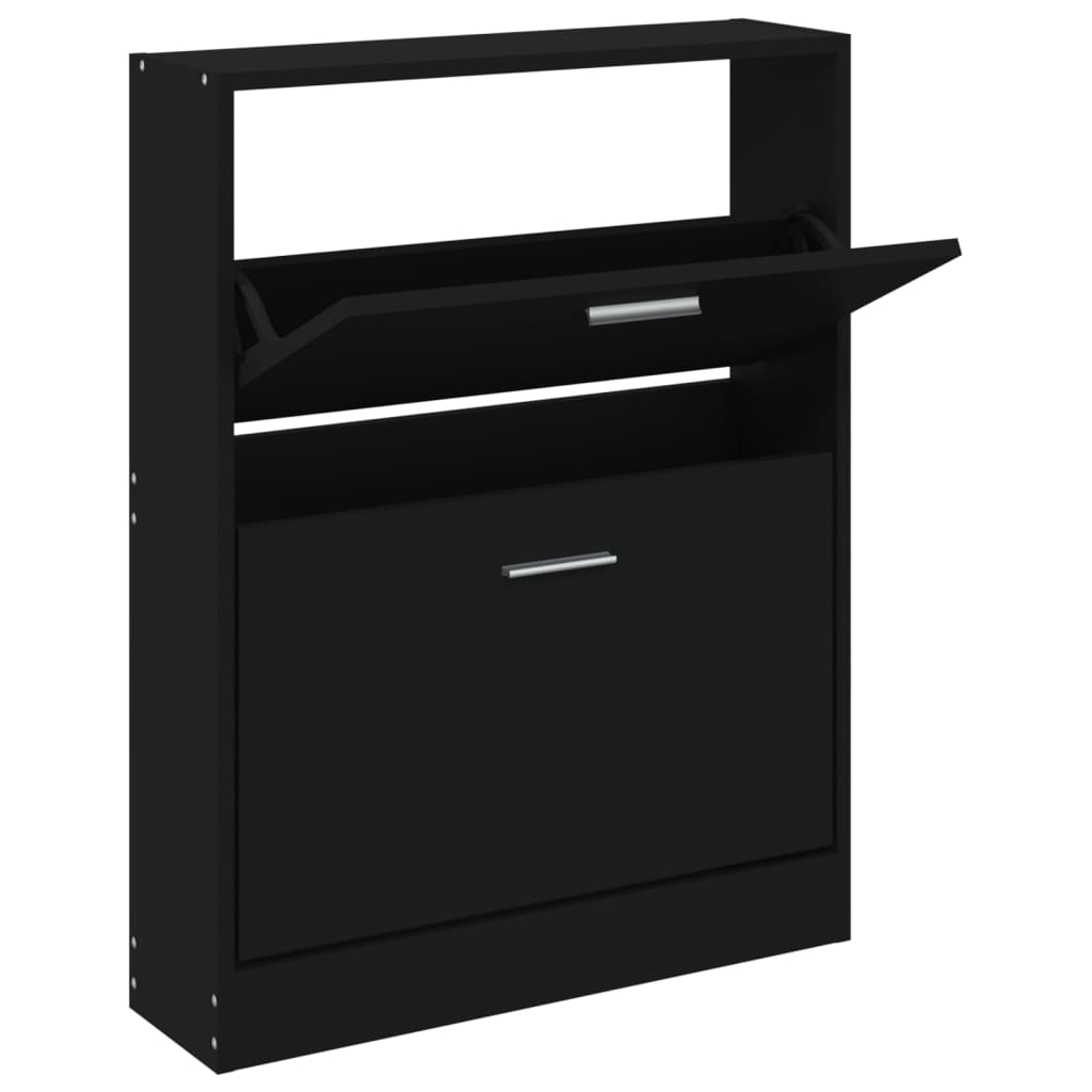 Modern Wooden Shoe Storage Flip Doors Cabinet With 2 Drawers Shoes Organiser Wood