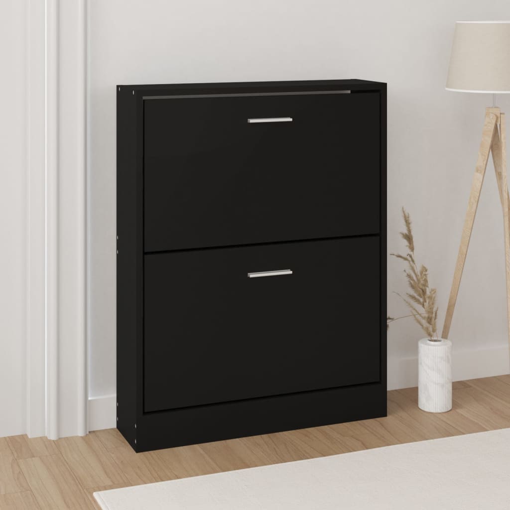 Modern Wooden Shoe Storage Flip Doors Cabinet With 2 Drawers Shoes Organiser Wood