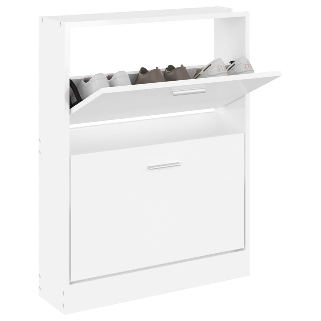 Modern Wooden Shoe Storage Flip Doors Cabinet With 2 Drawers Shoes Organiser Wood