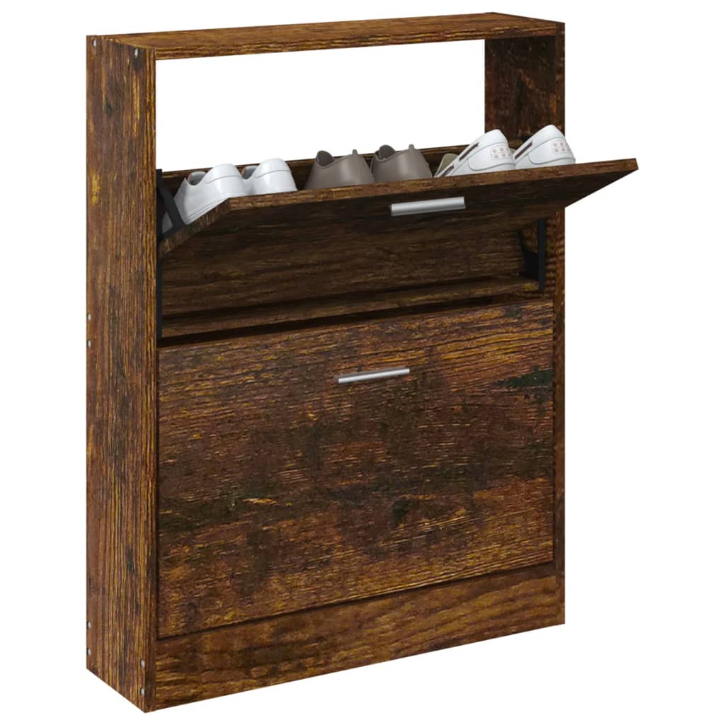 Modern Wooden Shoe Storage Flip Doors Cabinet With 2 Drawers Shoes Organiser Wood