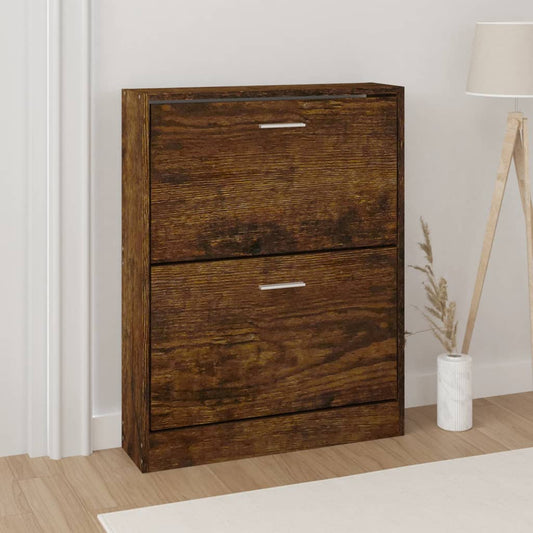 Modern Wooden Shoe Storage Flip Doors Cabinet With 2 Drawers Shoes Organiser Wood
