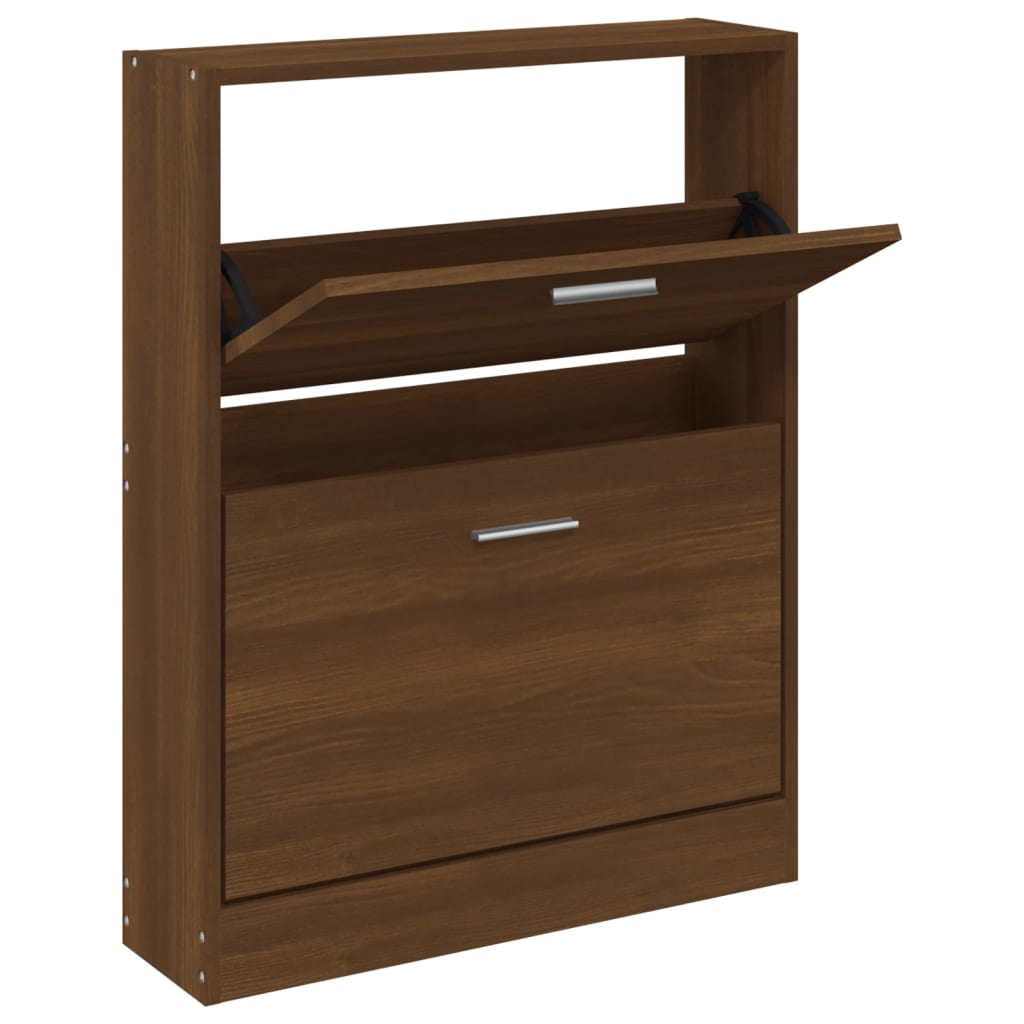 Modern Wooden Shoe Storage Flip Doors Cabinet With 2 Drawers Shoes Organiser Wood