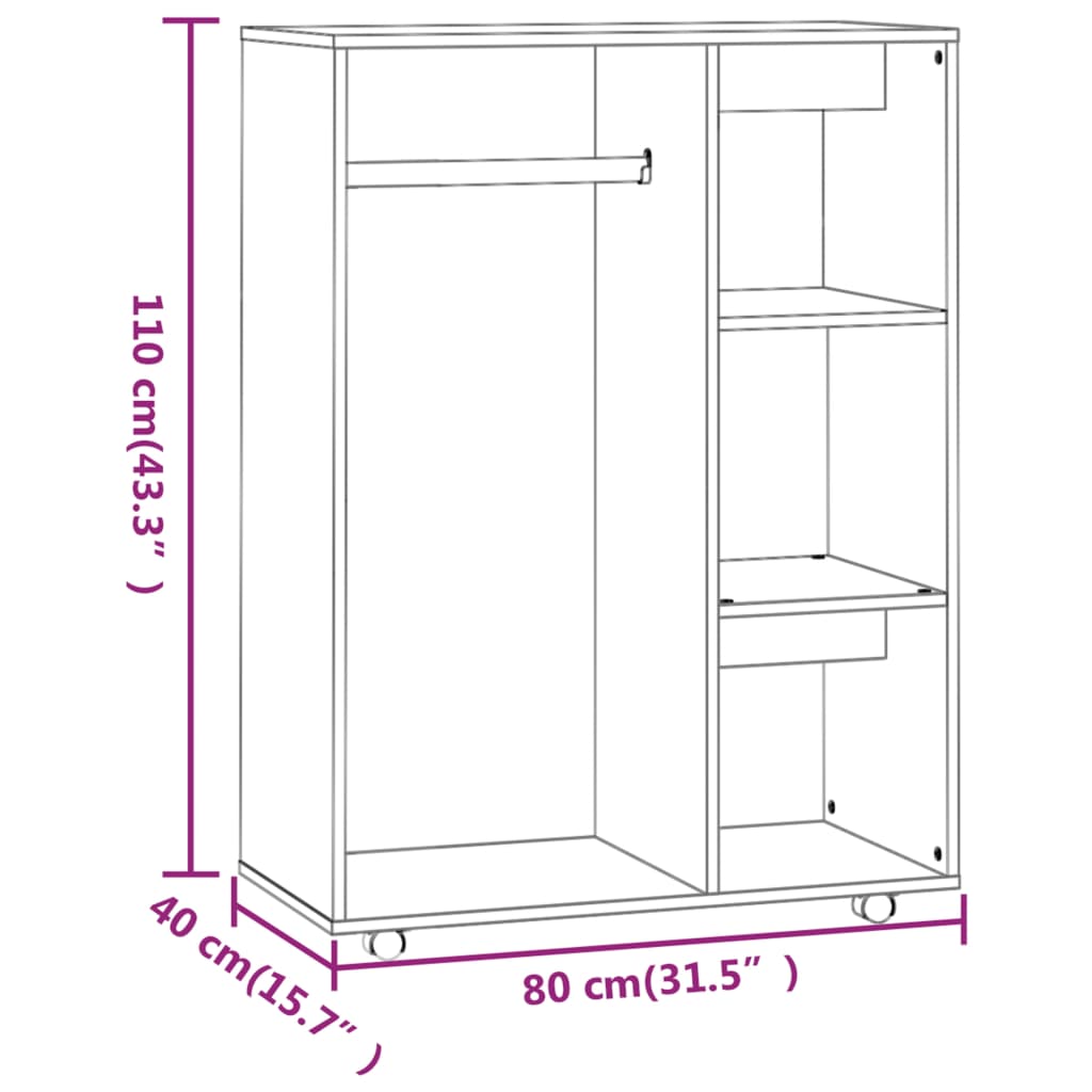 Modern Wooden Open Bedroom Wardrobe With Hanging Clothes Rail & Shelves