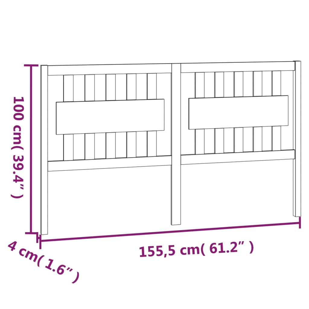 Bed Headboard White 155.5x4x100 cm Solid Wood Pine