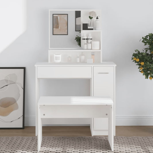 Modern Wooden Dressing Table Makeup Vanity Desk With Mirror & Cupboard