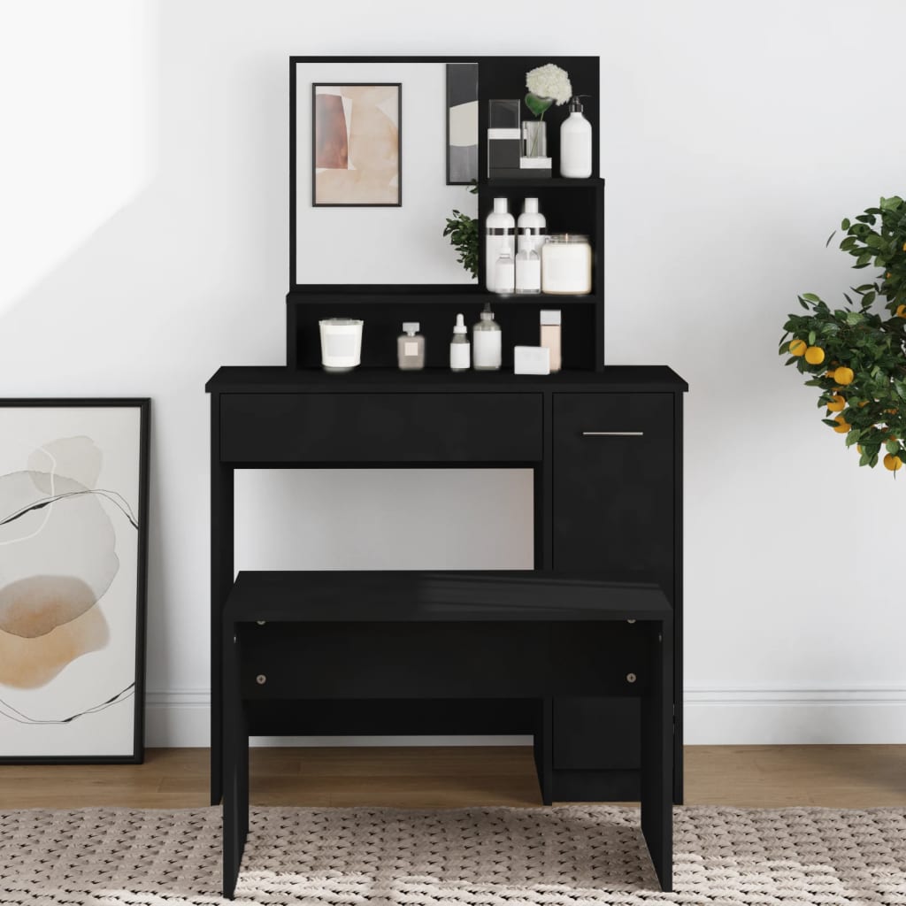 Modern Wooden Dressing Table Makeup Vanity Desk With Mirror & Cupboard