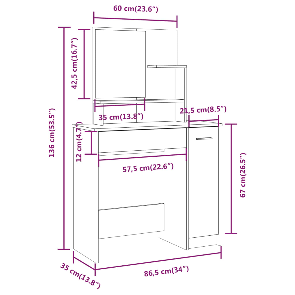 Modern Wooden Dressing Table Makeup Vanity Desk With Mirror & Cupboard