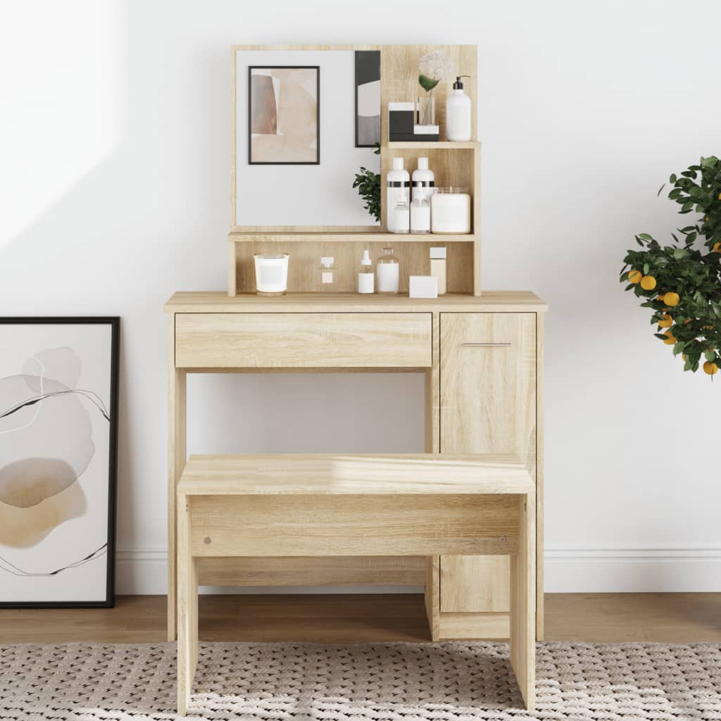 Modern Wooden Dressing Table Makeup Vanity Desk With Mirror & Cupboard