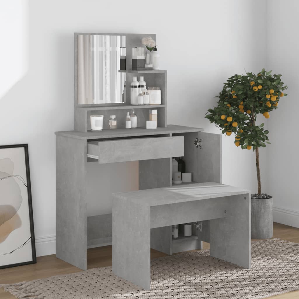 Modern Wooden Dressing Table Makeup Vanity Desk With Mirror & Cupboard