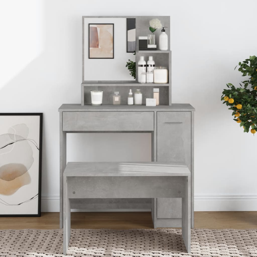 Modern Wooden Dressing Table Makeup Vanity Desk With Mirror & Cupboard