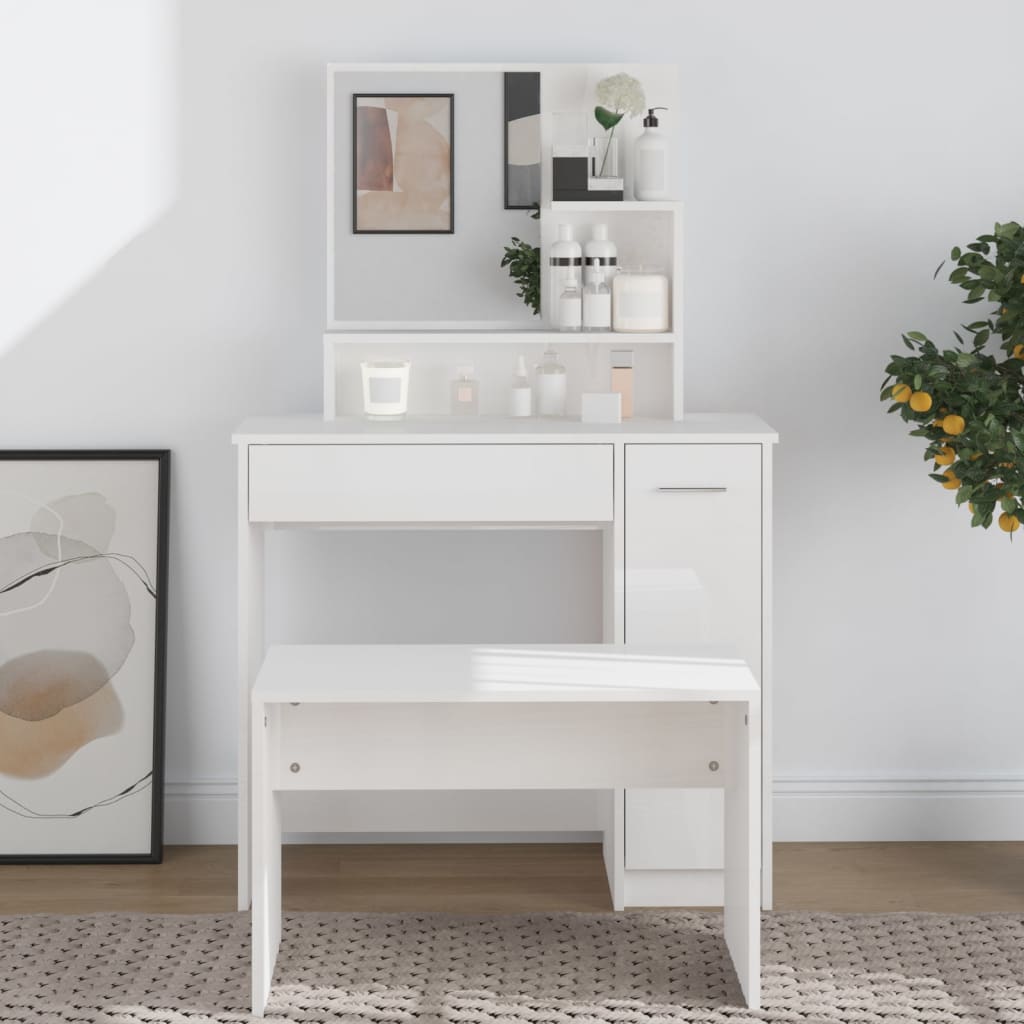 Modern Wooden Dressing Table Makeup Vanity Desk With Mirror & Cupboard