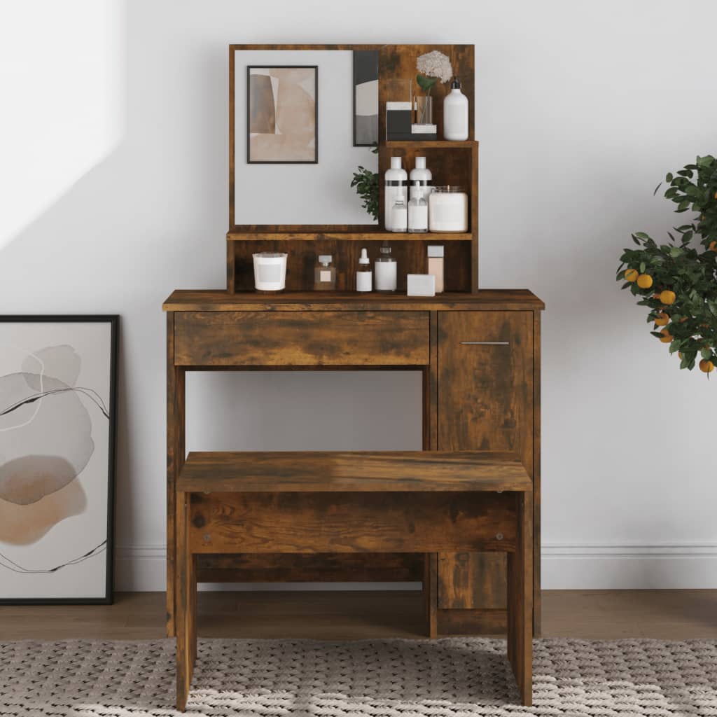 Modern Wooden Dressing Table Makeup Vanity Desk With Mirror & Cupboard