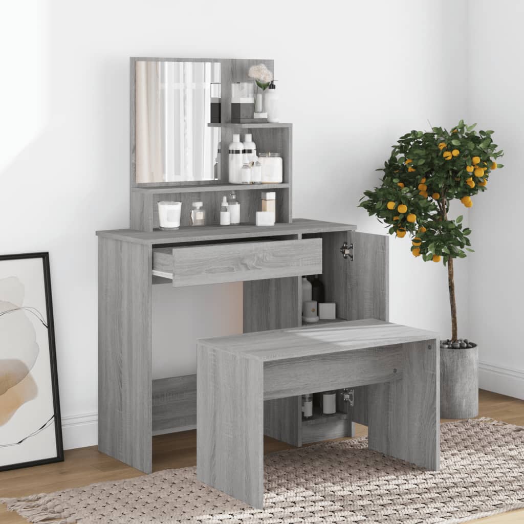 Modern Wooden Dressing Table Makeup Vanity Desk With Mirror & Cupboard