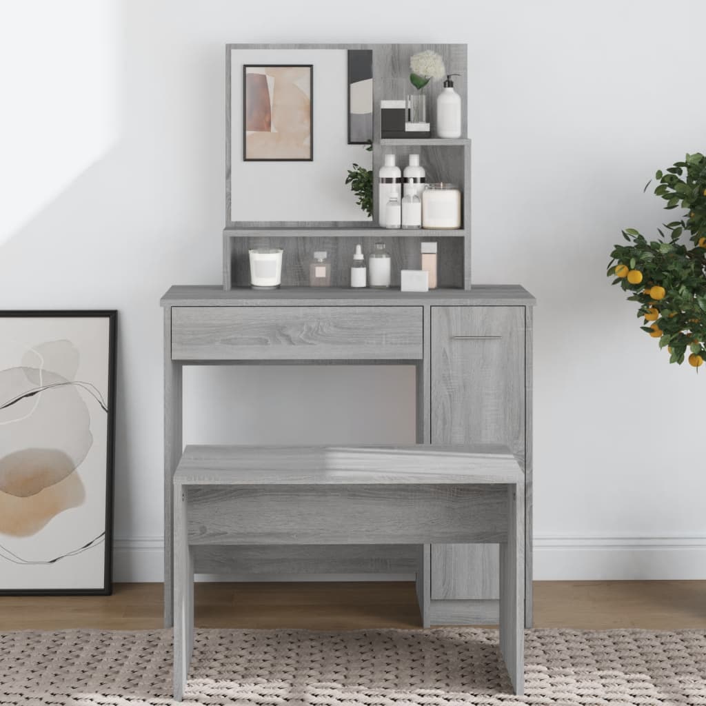 Modern Wooden Dressing Table Makeup Vanity Desk With Mirror & Cupboard