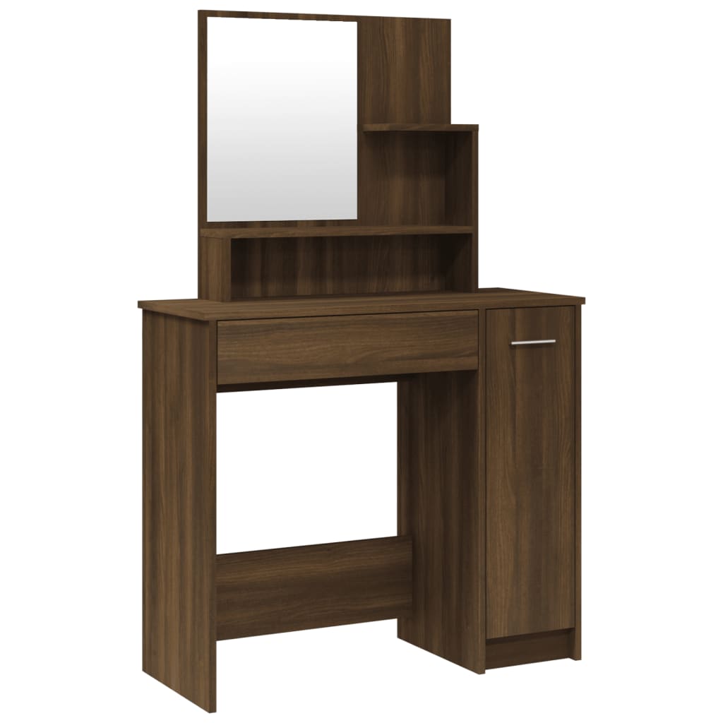 Modern Wooden Dressing Table Makeup Vanity Desk With Mirror & Cupboard