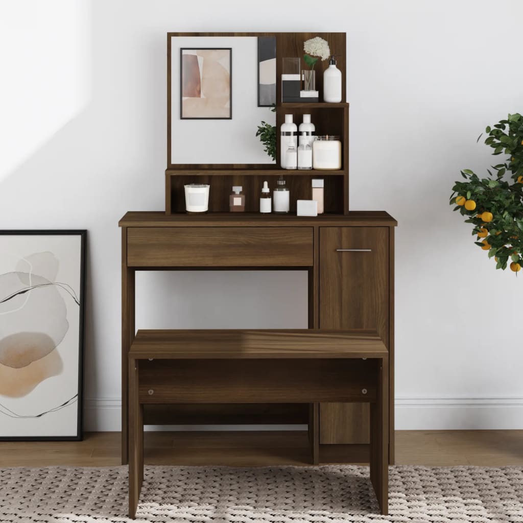 Modern Wooden Dressing Table Makeup Vanity Desk With Mirror & Cupboard