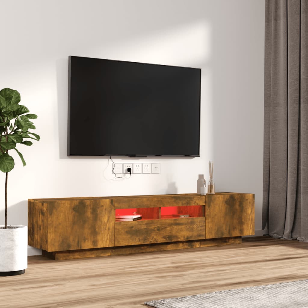 Modern Wooden 2pcs 70 Inch TV Tele Stand Unit Cabinet With LED Lights & Storage