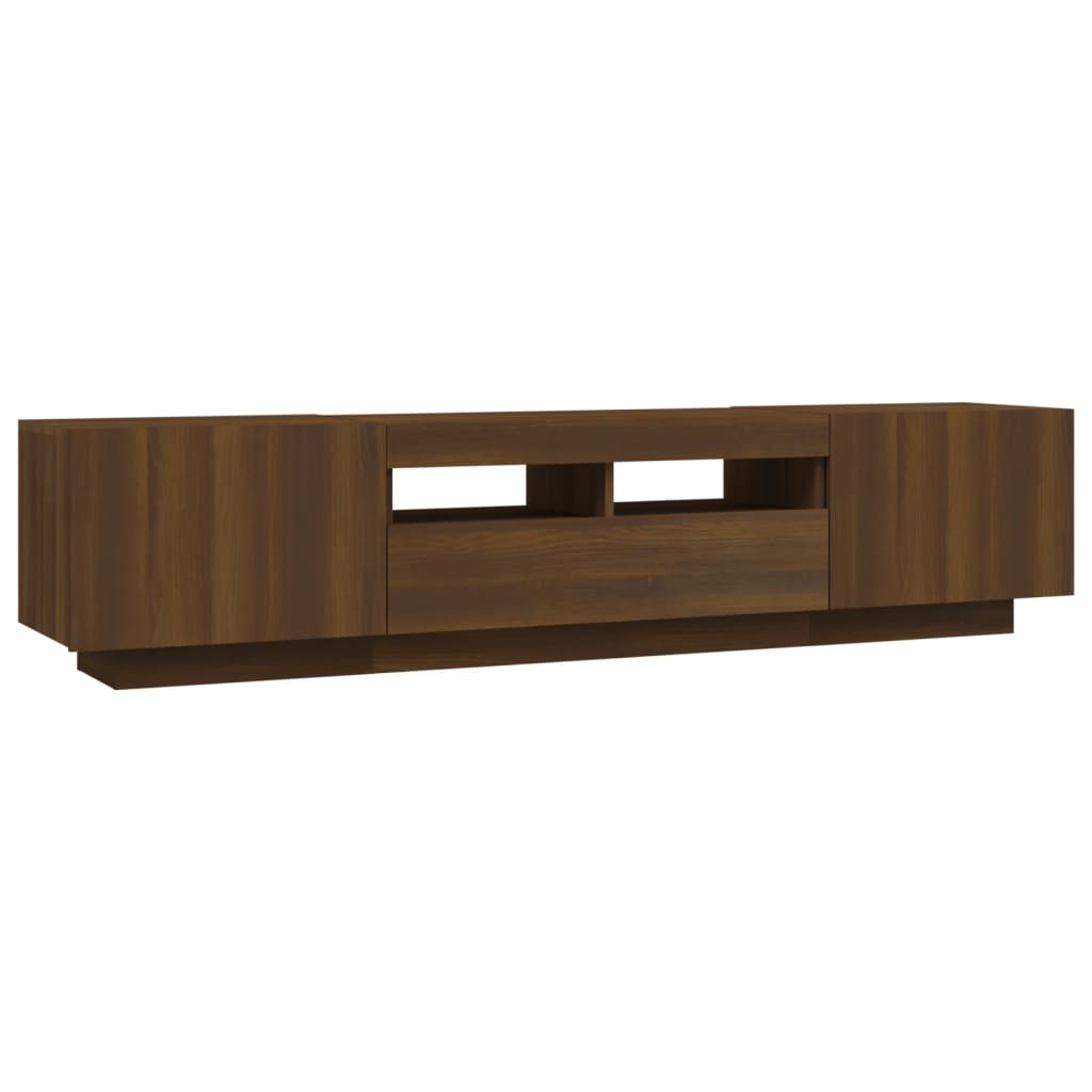 Modern Wooden 2pcs 70 Inch TV Tele Stand Unit Cabinet With LED Lights & Storage