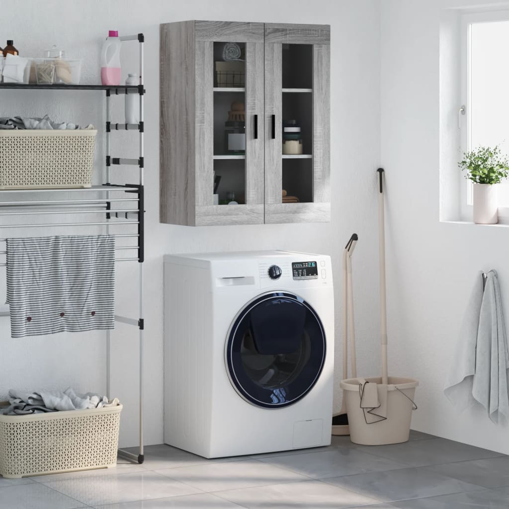 Modern Wooden Wall Mounted 2 Door Floating Storage Cabinet Unit With Glass Doors