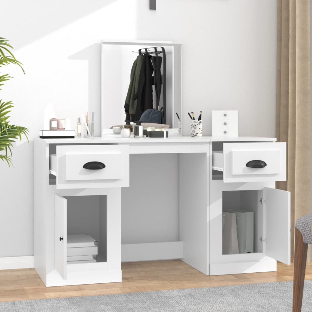 Modern Wooden Large Dressing Table Makeup Vanity Desk With Storage & Mirror