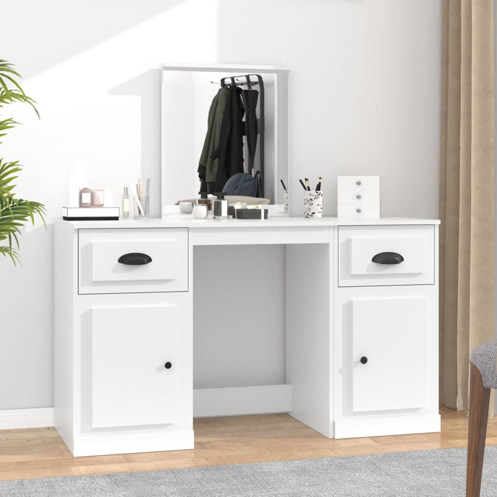 Modern Wooden Large Dressing Table Makeup Vanity Desk With Storage & Mirror