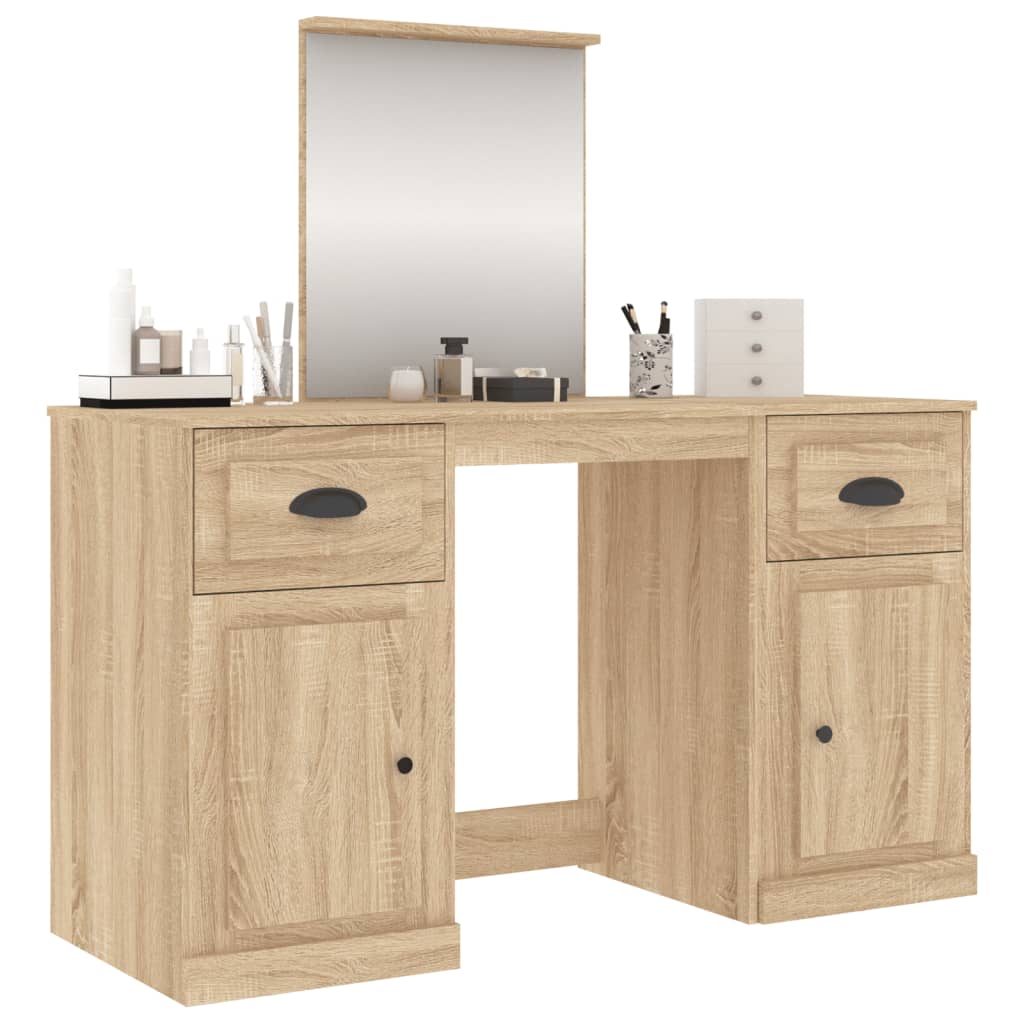 Modern Wooden Large Dressing Table Makeup Vanity Desk With Storage & Mirror