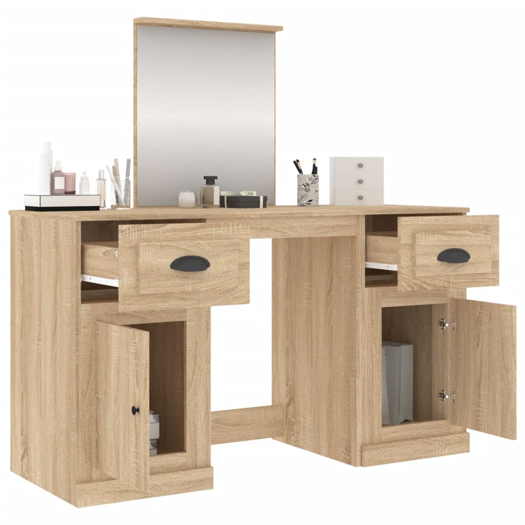 Modern Wooden Large Dressing Table Makeup Vanity Desk With Storage & Mirror