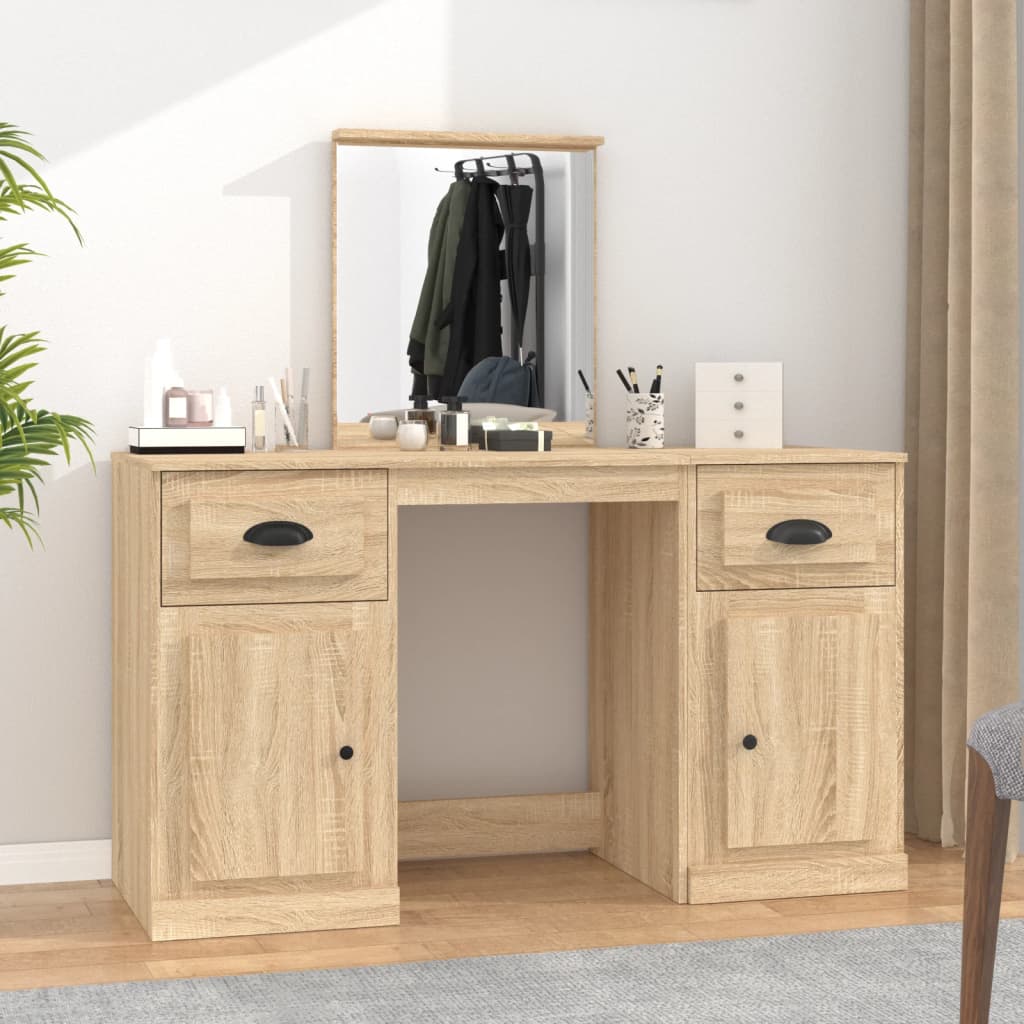 Modern Wooden Large Dressing Table Makeup Vanity Desk With Storage & Mirror
