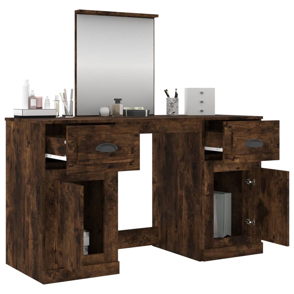 Modern Wooden Large Dressing Table Makeup Vanity Desk With Storage & Mirror