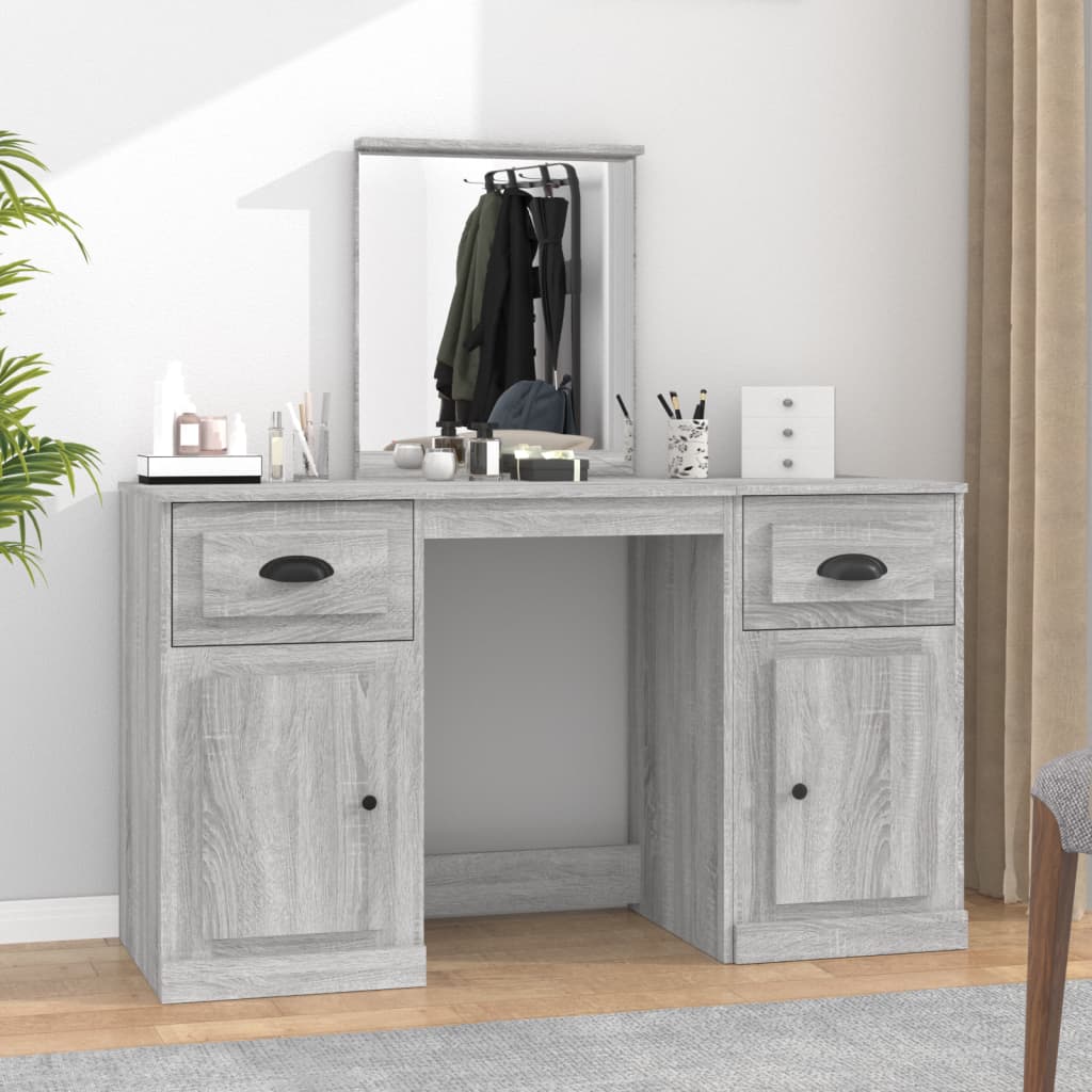 Modern Wooden Large Dressing Table Makeup Vanity Desk With Storage & Mirror
