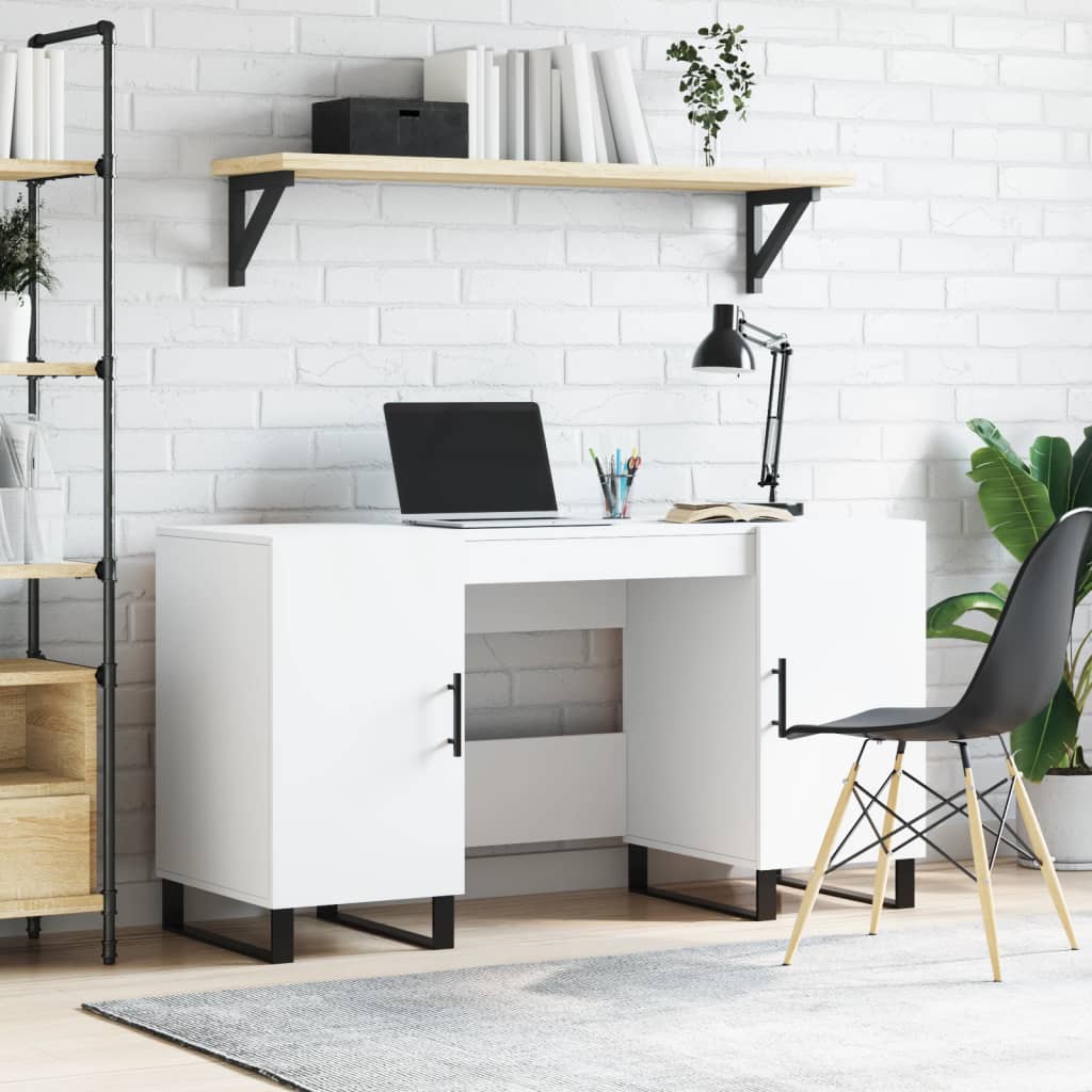 Modern Wooden Home Office Computer Table Desk With 2 Storage Cupboards Wood