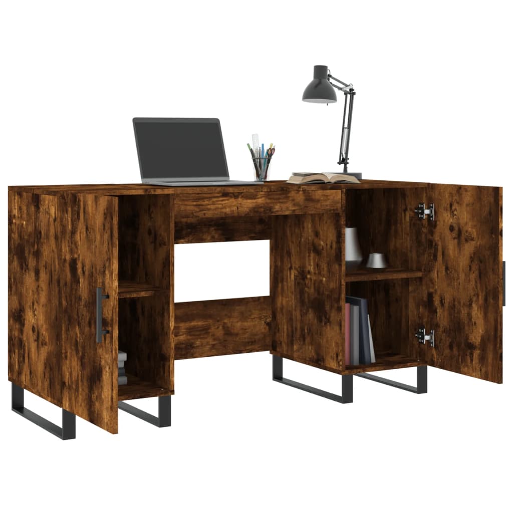 Modern Wooden Home Office Computer Table Desk With 2 Storage Cupboards Wood
