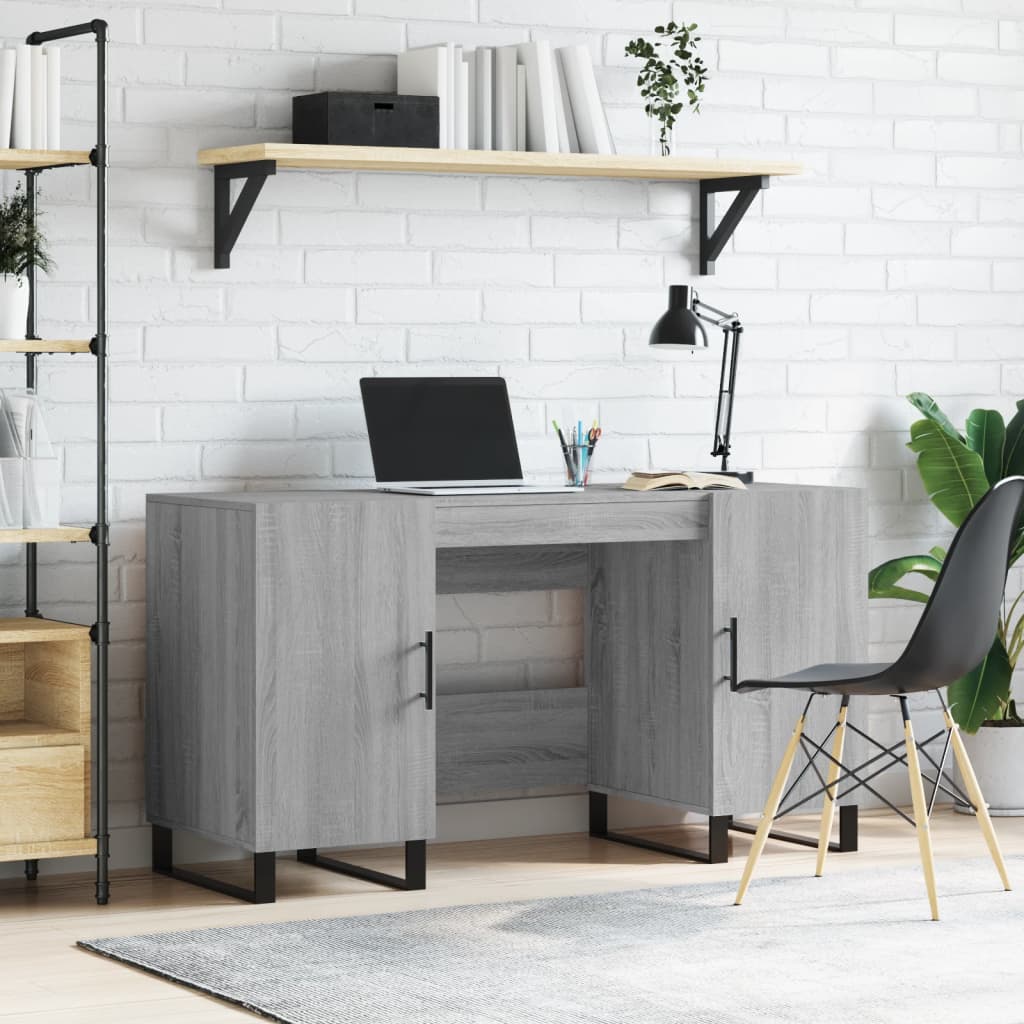 Modern Wooden Home Office Computer Table Desk With 2 Storage Cupboards Wood