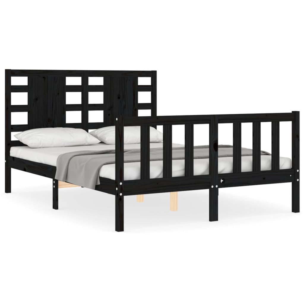 Bed Frame without Mattress Black Double Solid Wood Pine
