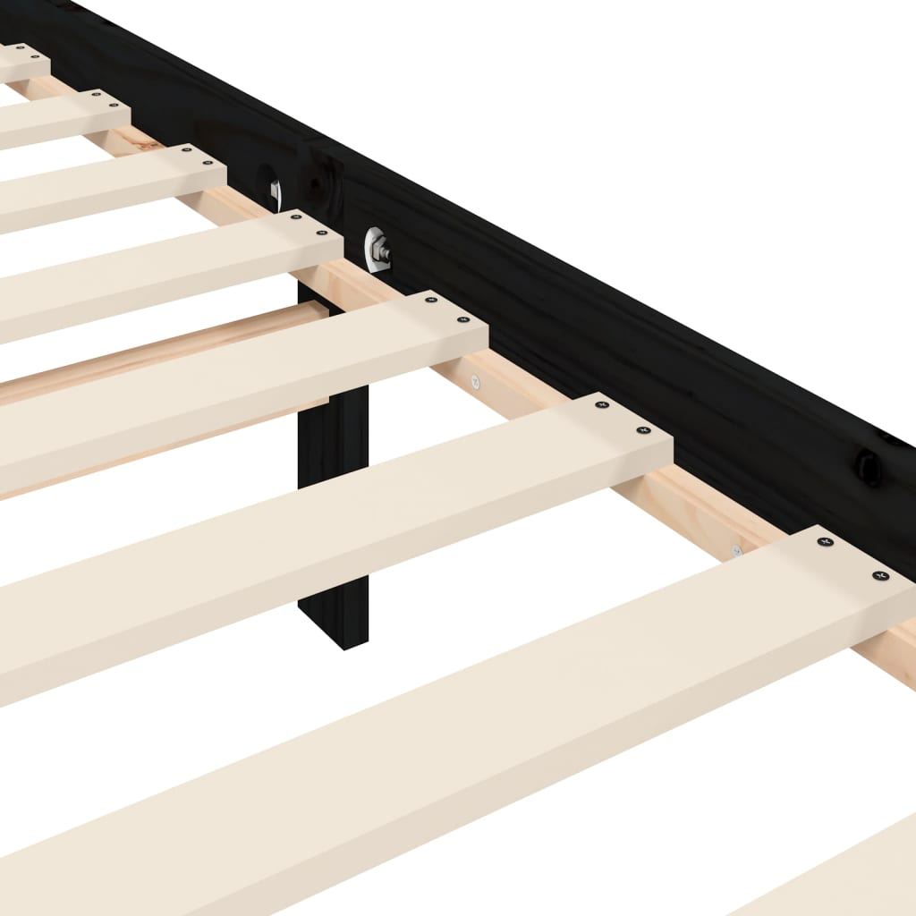 Bed Frame without Mattress Black Double Solid Wood Pine