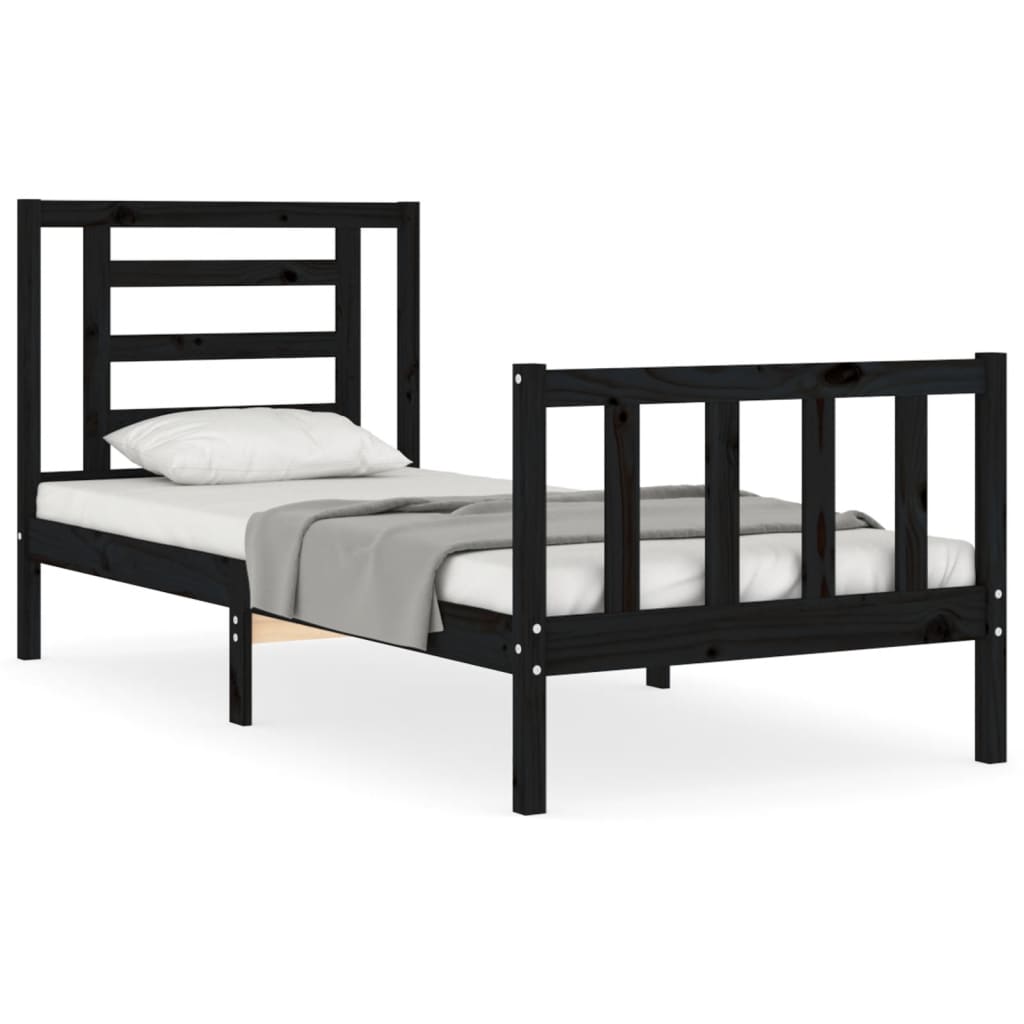 Bed Frame without Mattress Black Single Solid Wood Pine