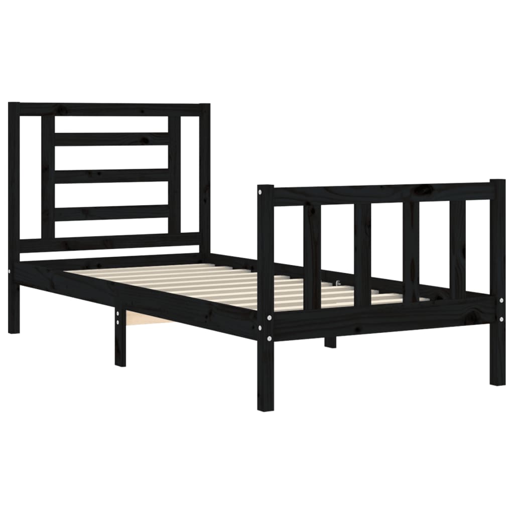 Bed Frame without Mattress Black Single Solid Wood Pine