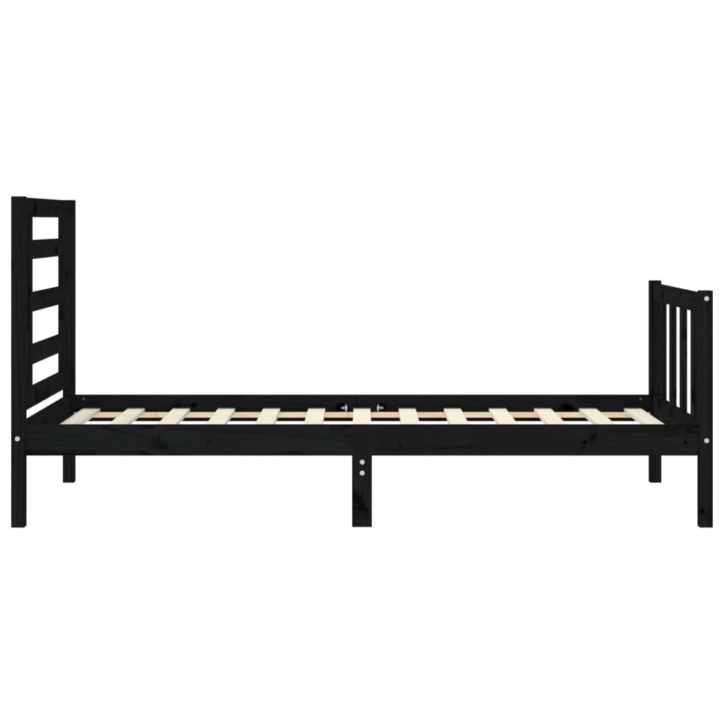 Bed Frame without Mattress Black Single Solid Wood Pine