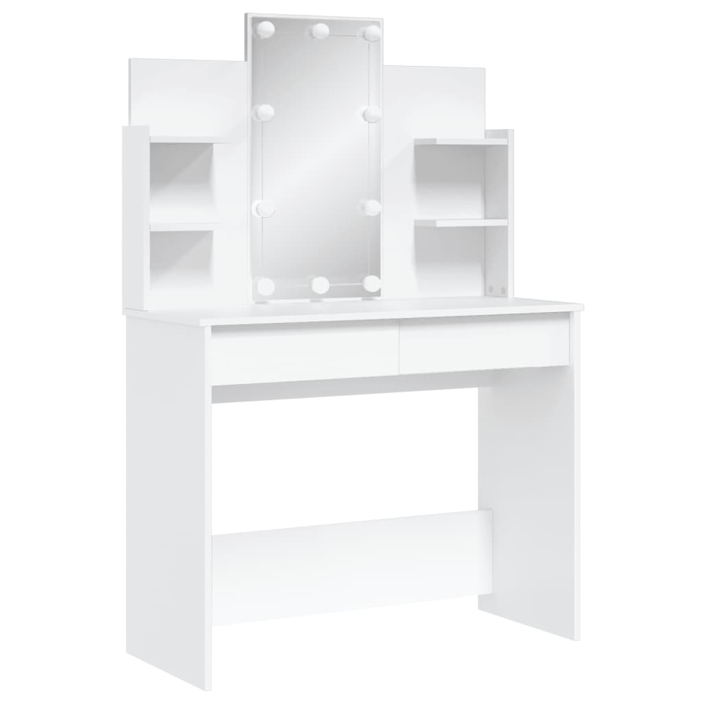 Modern Wooden Dressing Table Makeup Vanity Desk With LED Mirror & Drawers