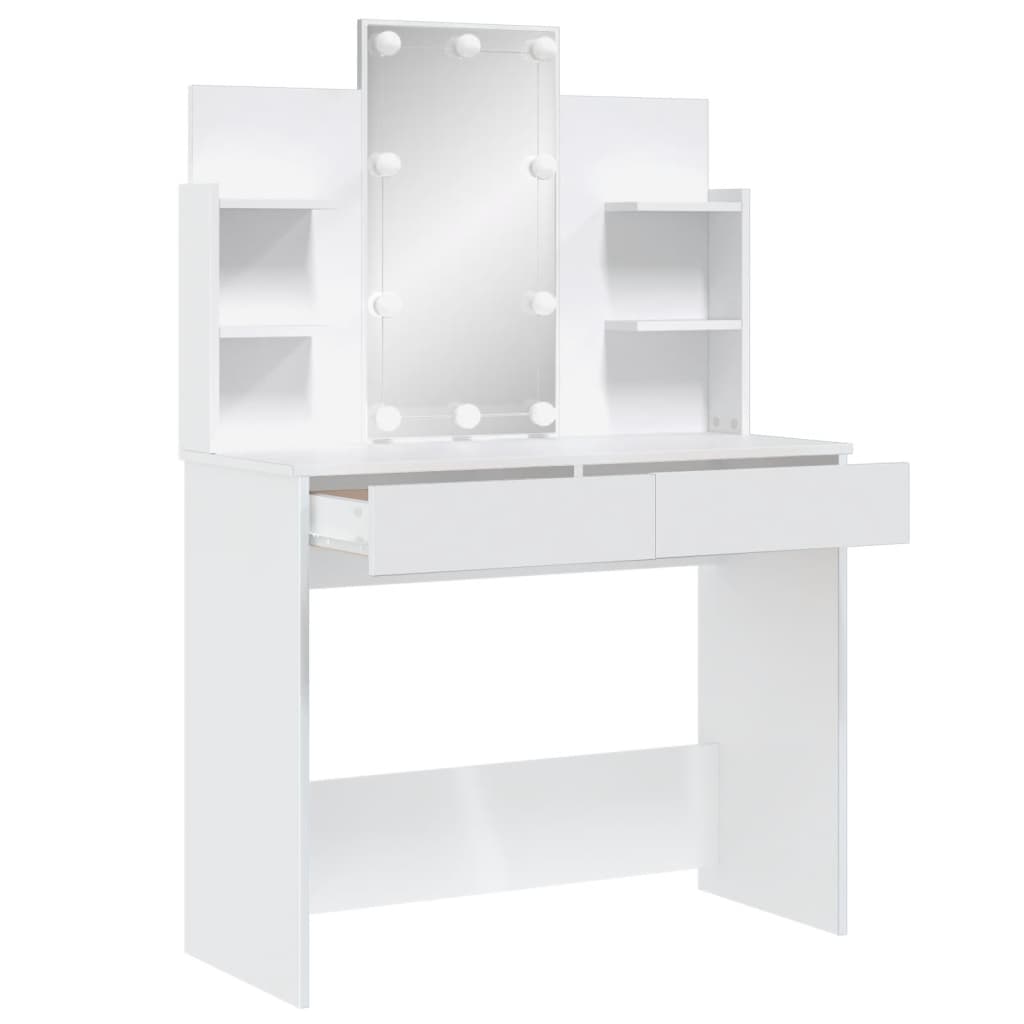 Modern Wooden Dressing Table Makeup Vanity Desk With LED Mirror & Drawers